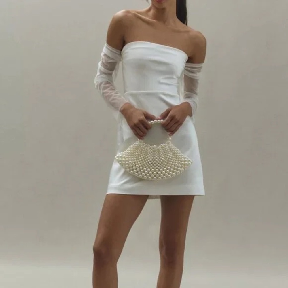 BHLDN Off-The-Shoulder Tulle Sleeve Satin Mini Dress NWT